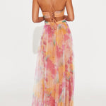 Elegant Painted Floral Print V-Neck A-Line Maxi Dress