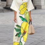 Batwing Sleeves Loose Floral Printed Split-Joint V-Neck Maxi Dresses