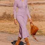 Turndown Collar Button Knit Slim Fit Maxi Dress
