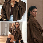 Womens Suede Lapel Pilot Cropped Jacket