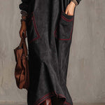 Meredith | Suede-Look Maxi Dress with Contrast Stitching
