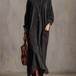 Meredith | Suede-Look Maxi Dress with Contrast Stitching