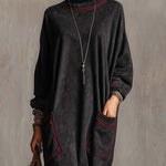 Meredith | Suede-Look Maxi Dress with Contrast Stitching