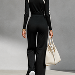 Black Contrast Stripe Tracksuit Set Half Zip Collar Top & Drawstring Waist Wide Leg Pants
