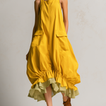 Black Sleeveless Big Pockets Layered Ruffle Hem Bubble Midi Dress