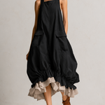 Yellow Sleeveless Big Pockets Layered Ruffle Hem Bubble Midi Dress