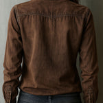 Vintage Brown Washed Contrast Stitching Utility Zip Shirt Jacket