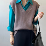 Soft Felt Loose Fit V Neck Sweater Vest