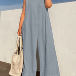 Sleeveless Wide Leg Shoulder Pad Solid Color Jumpsuits