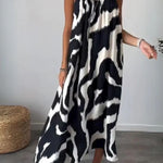 Zebra Print Loose Casual Suspender Maxi Skirt