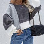 Knitted Color Block Pullover Lightweight Loose Casual Sweater