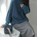 Turtleneck Cashmere Sweater Women Loose Pullover Lazy Wind Warm Knitted Pullover