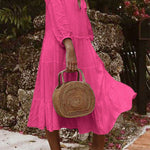 Fashion Solid Patchwork V Neck Cake Skirt Dresses