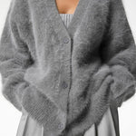 Solid Color Loose V-neck Long-sleeved Lazy Knitted Cardigan