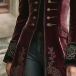 Vintage Contrast Trim Embroidered Velvet Coat