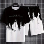 KZZ Men's Geometric Print Short-Sleeve T-Shirt and Athletic Shorts