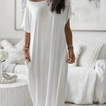 Loose Short Sleeves Solid Color Round-Neck Maxi Dresses