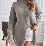 Turtleneck Slit-front Mid-Length Sweater