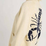 Chunky and Unique Knit Contrast Color Lobster Button Pocket Loose Cardigan