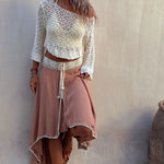Stitching Hollow Women's Knitted Sweater Loose Round Neck Sunscreen Blouse