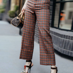 Column Contrast Color Plaid Casual Pants Bottoms Trousers