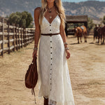 V-neck Lace Sleeveless Maxi Dress