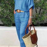 Casual Elegant Solid V Neck Short Sleeve Two Pieces