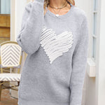 Nadorine Casual Heart Round Neck Pullovers Long Sleeve Sweaters