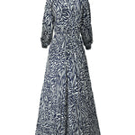 Loose Puff Sleeves Pleated Printed Split-Joint Deep V-Neck Jumpsuits