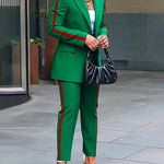 High Waisted Loose Split-Joint Striped Pants Suit Pants Trousers