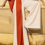 Batwing Sleeves Half Sleeves Solid Color Top + Contrast Color Wide Leg Pants Two Pieces Set