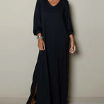 Nadorine Women's Casual Classic Long Sleeve V-neck Maxi Dress