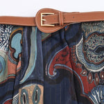 Retro Paisley Print Belted A-Line Skirt