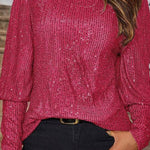 Solid Color Sequined Round Neck Long Sleeve Loose Top