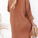 Loose Mid-length Jacket Casual Solid Color Shirt Mini Dress