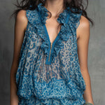 Boho Leopard Print Ruffle Chiffon Sleeveless Top