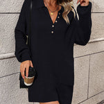 Solid Color Lapel Button Knit Mid Length Sweater Dresses
