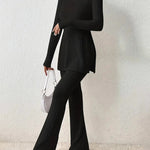 Nadorine Causal Knitted Sets Split Hem Tee & Flare Leg Pants