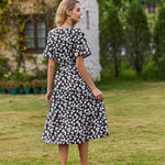 Nadorine Damen Elegant V-Ausschnitt Kleider A Linie Kurzarm Freizeitkleid (DE Only)