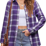 Nadorine Flannel Shirt Women Button Down Long Sleeve Plaid Shirts