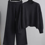 Nadorine Casual Knit Two-Piece Set Loose-Fit Sweater and Wide-Leg Pants