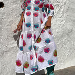 Take Me To Cabo Ethnic Unique Print Button Loose Shirt Midi Dress