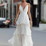 Tiered V-Neck Spaghetti Strap Maxi Dress