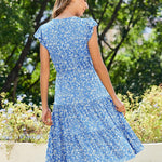 Nadorine Casual Ruffle Sleeve V Neck Midi Dress