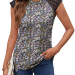Nadorine Women's Lace Cap Sleeve Tops Pleated Tank Tops