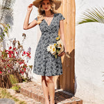 Nadorine A-line dress V-neck floral dress elegant summer dresses (DE Only)