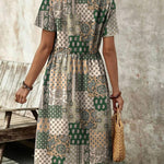 Zeagoo Womens Midi Dress Short Sleeve A-Line Cotton Linen Dress