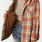 Snap Button Sherpa Lined Hooded Flannel Jacket