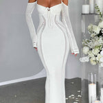 Sexy backless lace-up slim-fit hollow long-sleeved dress