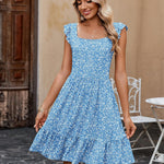 Zeagoo Womens Casual Ruffle Tiered Floral Square Neck Sundresses